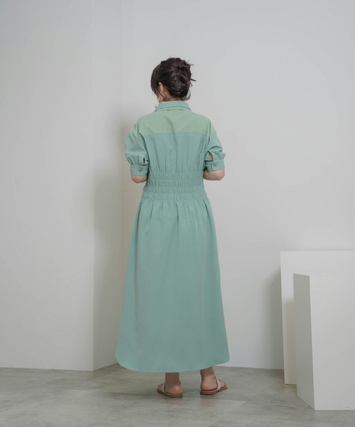 mimi toujours（ミミトゥジュール）の「ダブルカラー シャーリング シャツ ワンピース mimi toujours×itsPeachi（ワンピース・レディース・クリーム/ミント・M）」の4枚目の写真