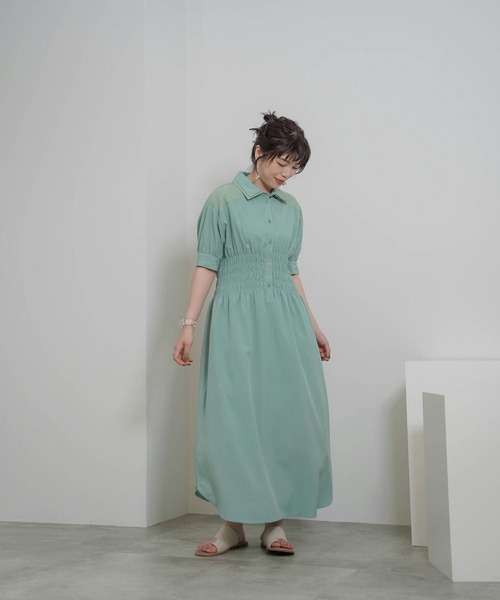 mimi toujours（ミミトゥジュール）の「ダブルカラー シャーリング シャツ ワンピース mimi toujours×itsPeachi（ワンピース・レディース・クリーム/ミント・M）」の5枚目の写真