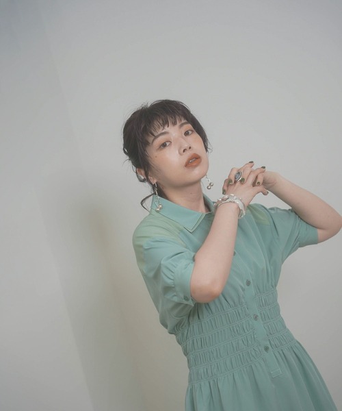 mimi toujours（ミミトゥジュール）の「ダブルカラー シャーリング シャツ ワンピース mimi toujours×itsPeachi（ワンピース・レディース・クリーム/ミント・M）」の7枚目の写真