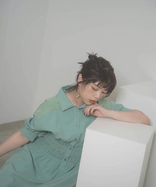 mimi toujours（ミミトゥジュール）の「ダブルカラー シャーリング シャツ ワンピース mimi toujours×itsPeachi（ワンピース・レディース・クリーム/ミント・M）」の10枚目の写真