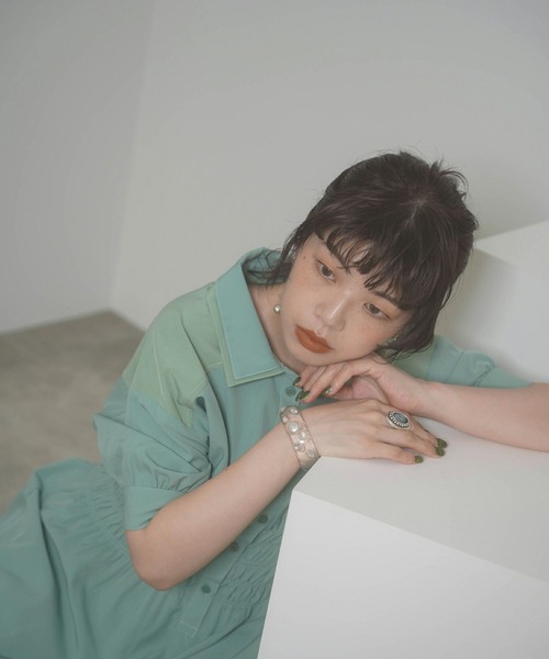 mimi toujours（ミミトゥジュール）の「ダブルカラー シャーリング シャツ ワンピース mimi toujours×itsPeachi（ワンピース・レディース・クリーム/ミント・M）」の11枚目の写真