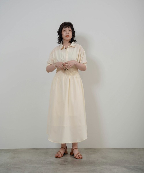 mimi toujours（ミミトゥジュール）の「ダブルカラー シャーリング シャツ ワンピース mimi toujours×itsPeachi（ワンピース・レディース・クリーム/ミント・M）」の12枚目の写真