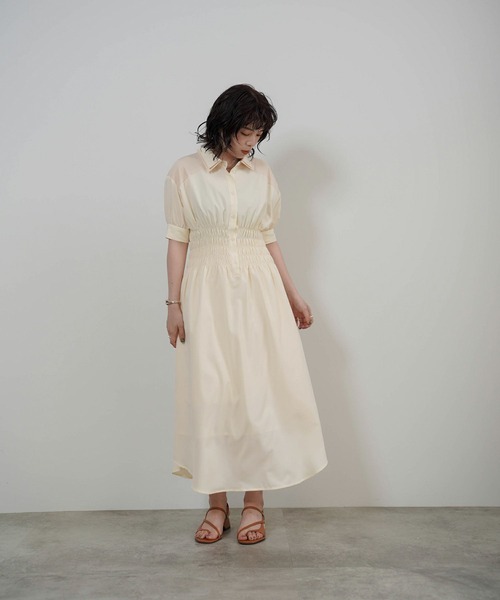 mimi toujours（ミミトゥジュール）の「ダブルカラー シャーリング シャツ ワンピース mimi toujours×itsPeachi（ワンピース・レディース・クリーム/ミント・M）」の13枚目の写真