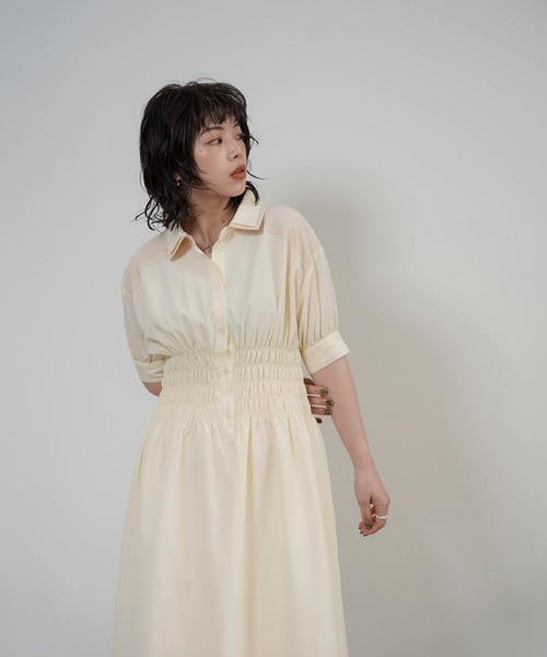 mimi toujours（ミミトゥジュール）の「ダブルカラー シャーリング シャツ ワンピース mimi toujours×itsPeachi（ワンピース・レディース・クリーム/ミント・M）」の14枚目の写真