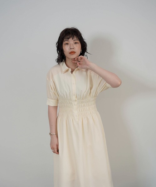 mimi toujours（ミミトゥジュール）の「ダブルカラー シャーリング シャツ ワンピース mimi toujours×itsPeachi（ワンピース・レディース・クリーム/ミント・M）」の15枚目の写真