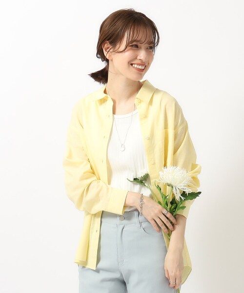 SHOO・LA・RUE（シューラルー）の「◆【UVカット/抗菌防臭/吸水速乾】ゆる さら ふわり フレンチリネンブレンド 前あきシャツ（シャツ/ブラウス・レディース・ホワイト/ライトイエロー系/パープル/ブルー系その他4/チャコールグレー/グリーン系その他4・02/03/04）」の6枚目の写真