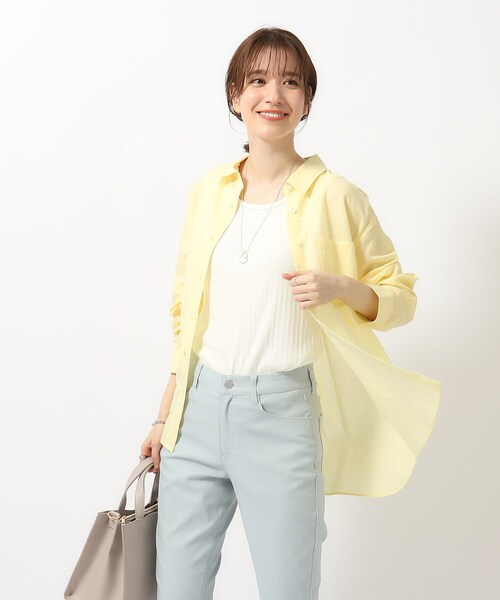 SHOO・LA・RUE（シューラルー）の「◆【UVカット/抗菌防臭/吸水速乾】ゆる さら ふわり フレンチリネンブレンド 前あきシャツ（シャツ/ブラウス・レディース・ホワイト/ライトイエロー系/パープル/ブルー系その他4/チャコールグレー/グリーン系その他4・02/03/04）」の12枚目の写真