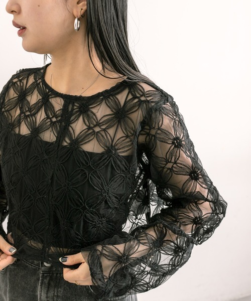 mline（エムライン）の「[mline]レースシアーブラウス（シャツ/ブラウス・レディース・アイボリー/ブラック/グリーン/ピンク・FREE）」の3枚目の写真