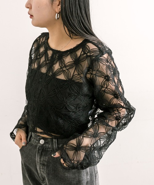 mline（エムライン）の「[mline]レースシアーブラウス（シャツ/ブラウス・レディース・アイボリー/ブラック/グリーン/ピンク・FREE）」の6枚目の写真