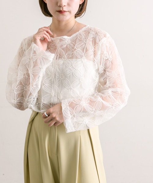 mline（エムライン）の「[mline]レースシアーブラウス（シャツ/ブラウス・レディース・アイボリー/ブラック/グリーン/ピンク・FREE）」の10枚目の写真