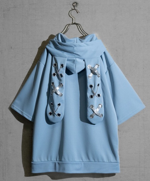 JOHN'S CLOSET(ジョンズクローゼット)の「【13】トライバルプリント うさ耳フルジップパーカー(パーカー・メンズ・ブラック/サックスブルー/ホワイト・MEDIUM/LARGE)」の3枚目の写真