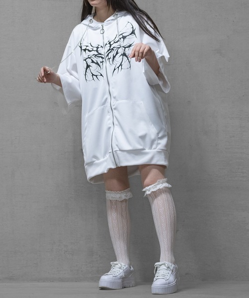 JOHN'S CLOSET(ジョンズクローゼット)の「【13】トライバルプリント うさ耳フルジップパーカー(パーカー・メンズ・ブラック/サックスブルー/ホワイト・MEDIUM/LARGE)」の4枚目の写真