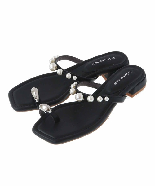 31 Sons de mode(トランテアン ソン ドゥ モード)の「パールトングサンダル(パンプス・レディース・ピンク/ブラック/クリーム・S/M/L)」の2枚目の写真