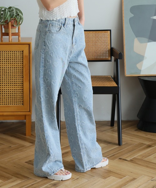 セール】ハート刺繍デニムパンツ（デニムパンツ）｜LAFFMO