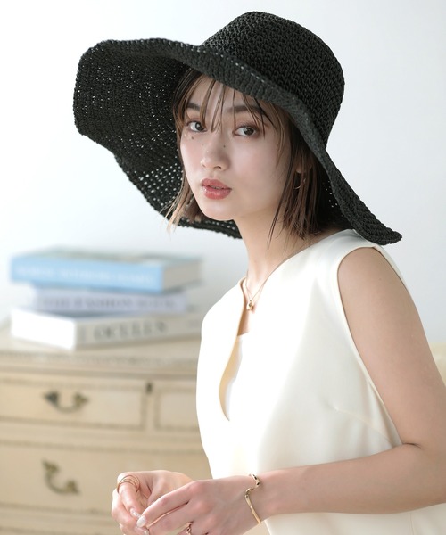 【値下】【新品】ユナイテッドアローズ　オフホワイト　広つば麦わら帽子 セール】麦わら帽子 つば広 ワイヤー入り（ハット