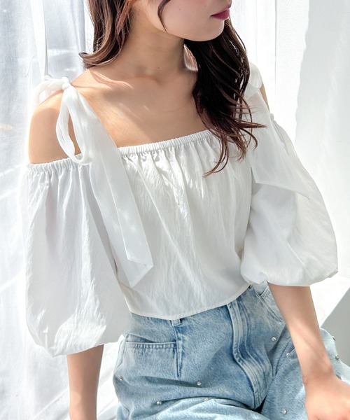 Heather（ヘザー）の「リボンバルーンブラウス（半袖）　118694（シャツ/ブラウス・レディース・グレー/ブラック/ホワイト・FREE）」の16枚目の写真