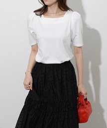 接触冷感スクエアネックパフスリーブＴシャツ