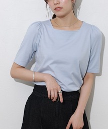 接触冷感スクエアネックパフスリーブTシャツ