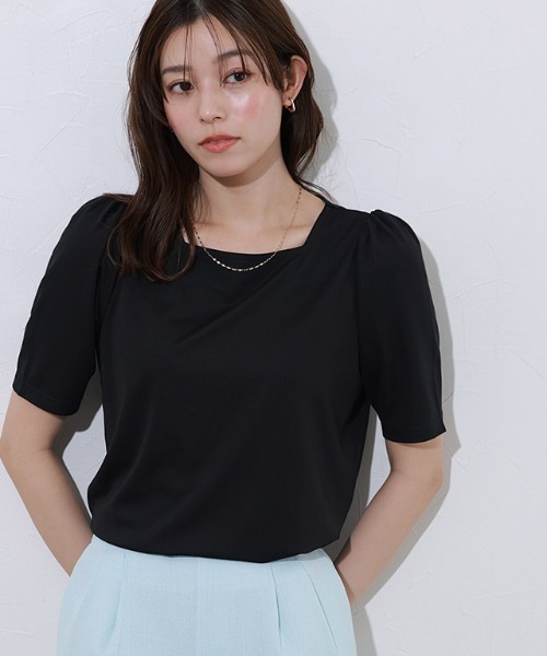 ずっと気になってた セール】接触冷感スクエアネックパフスリーブTシャツ（Tシャツ トップス