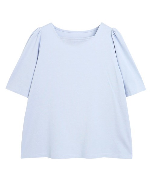 Pierrot(ピエロ)の「接触冷感スクエアネックパフスリーブTシャツ(Tシャツ/カットソー・レディース・ネイビー/オフホワイト/ライトブルー/ブラック・L/M)」の13枚目の写真