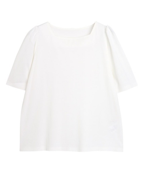 Pierrot(ピエロ)の「接触冷感スクエアネックパフスリーブTシャツ(Tシャツ/カットソー・レディース・ネイビー/オフホワイト/ライトブルー/ブラック・L/M)」の14枚目の写真