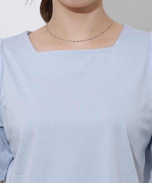 Pierrot(ピエロ)の「接触冷感スクエアネックパフスリーブTシャツ(Tシャツ/カットソー・レディース・ネイビー/オフホワイト/ライトブルー/ブラック・L/M)」の19枚目の写真