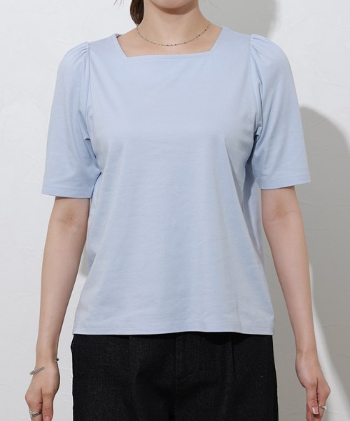 Pierrot(ピエロ)の「接触冷感スクエアネックパフスリーブTシャツ(Tシャツ/カットソー・レディース・ネイビー/オフホワイト/ライトブルー/ブラック・L/M)」の21枚目の写真