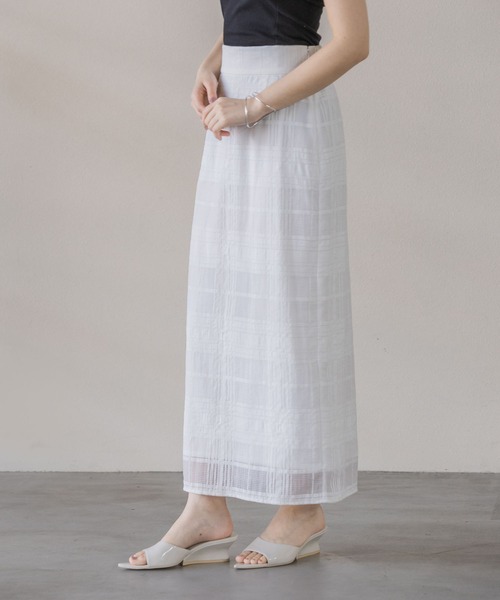 A part by(アパートバイ)の「シアーチェックタイトスカート(スカート・レディース・オフホワイト/ブラック・FREE)」の3枚目の写真