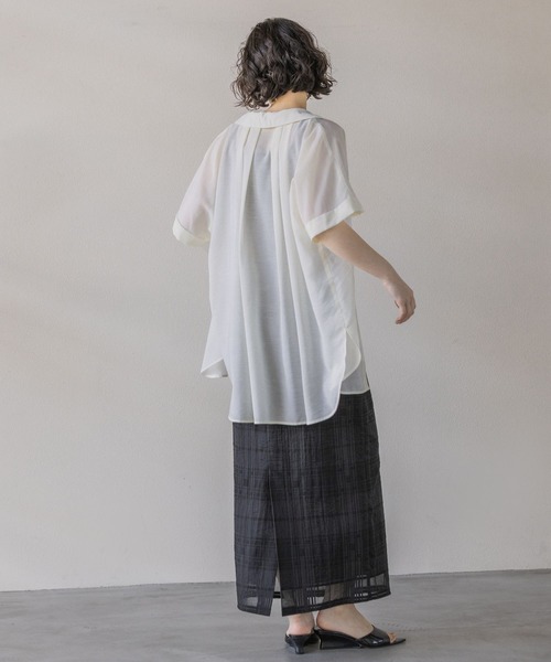 A part by(アパートバイ)の「シアーチェックタイトスカート(スカート・レディース・オフホワイト/ブラック・FREE)」の7枚目の写真