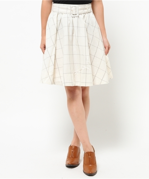 one after another NICE CLAUP(ワンアフターアナザーナイスクラップ)の「【ナイスクラップ】ベルト付ギャザースカート(スカート・レディース・カーキ/アイボリー/キャメル/ネイビー/チェック・FREE)」の1枚目の写真