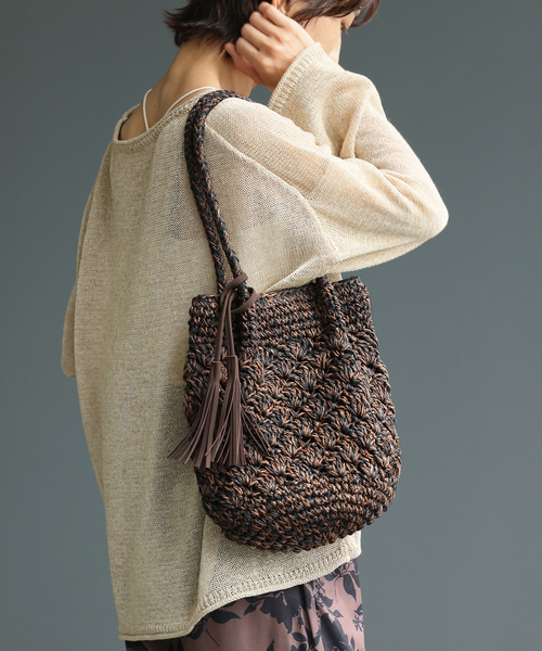 JOURNAL STANDARD relume（ジャーナルスタンダード　レリューム）の「RELUME MIXペーパーフリンジバッグ（ハンドバッグ・レディース・チャコールグレー/カーキ/オレンジ/ブラウン・FREE）」の2枚目の写真