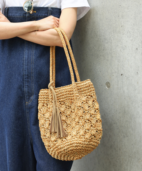 JOURNAL STANDARD relume（ジャーナルスタンダード　レリューム）の「RELUME MIXペーパーフリンジバッグ（ハンドバッグ・レディース・チャコールグレー/カーキ/オレンジ/ブラウン・FREE）」の4枚目の写真