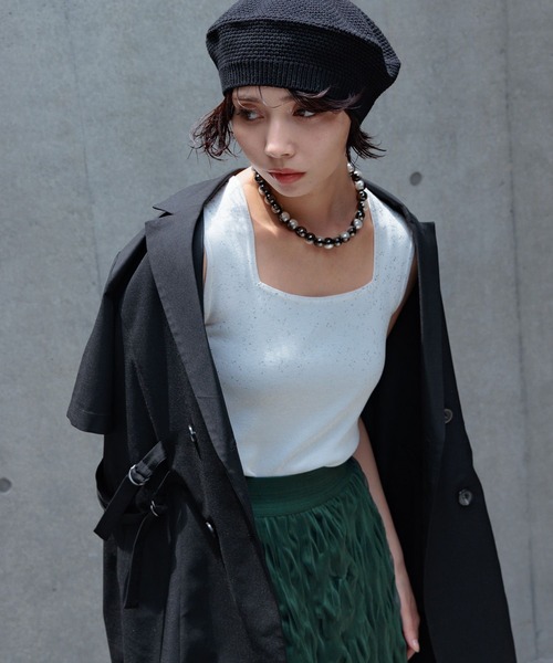 PAGEBOY（ページボーイ）の「ハクグラデスクエアネックタンク（タンクトップ・レディース・ブラック/モーブ系/オフホワイト・FREE）」の8枚目の写真