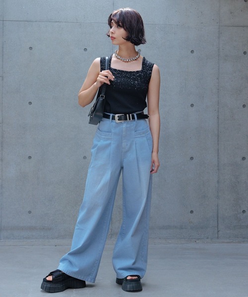 PAGEBOY（ページボーイ）の「ハクグラデスクエアネックタンク（タンクトップ・レディース・ブラック/モーブ系/オフホワイト・FREE）」の13枚目の写真