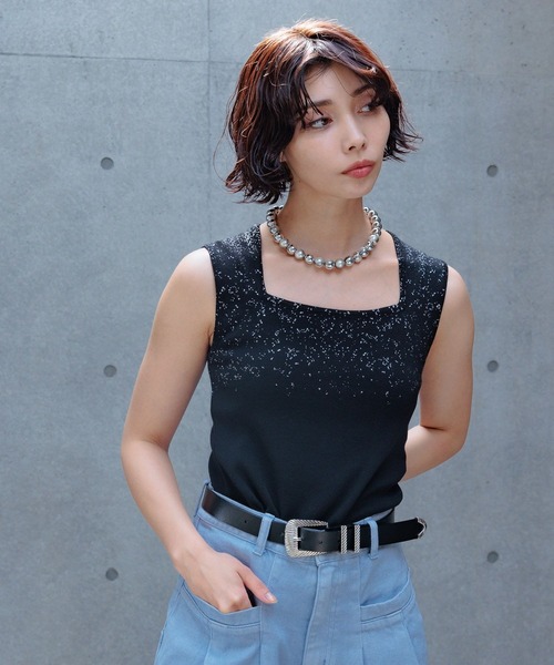 PAGEBOY（ページボーイ）の「ハクグラデスクエアネックタンク（タンクトップ・レディース・ブラック/モーブ系/オフホワイト・FREE）」の17枚目の写真