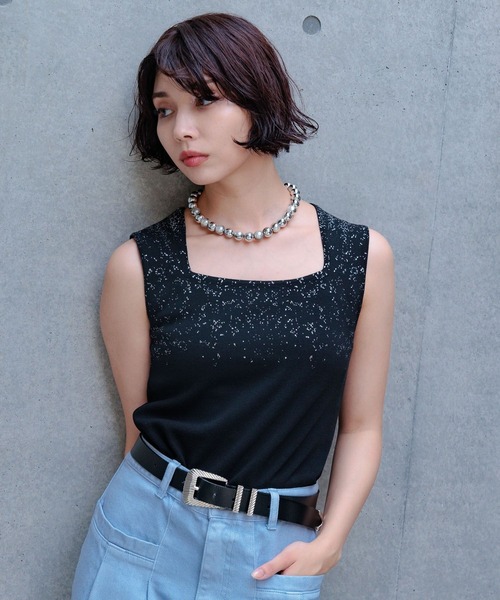 PAGEBOY（ページボーイ）の「ハクグラデスクエアネックタンク（タンクトップ・レディース・ブラック/モーブ系/オフホワイト・FREE）」の18枚目の写真