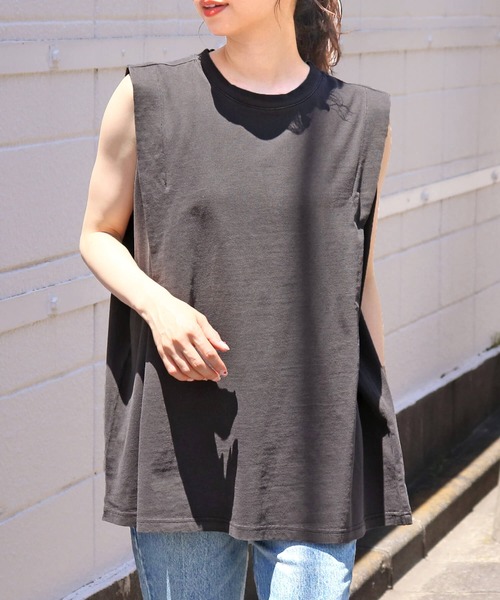 tiptop（ティップトップ）の「ピグメント加工タックノースリーブカットソー（タンクトップ・レディース・サックスブルー/ブラック系その他/アイボリー・FREE）」の10枚目の写真