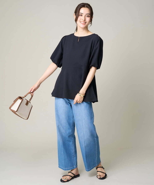 a.v.v(アーヴェヴェ)の「【イージーケア】ペプラムトップス(Tシャツ/カットソー・レディース・ブラック/グレー系その他/ホワイト・34/36/38/40/42)」の16枚目の写真