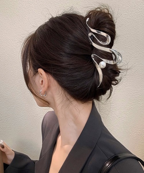 セール】メタルバンスウェーブデザインヘアクリップ（長さ14cm