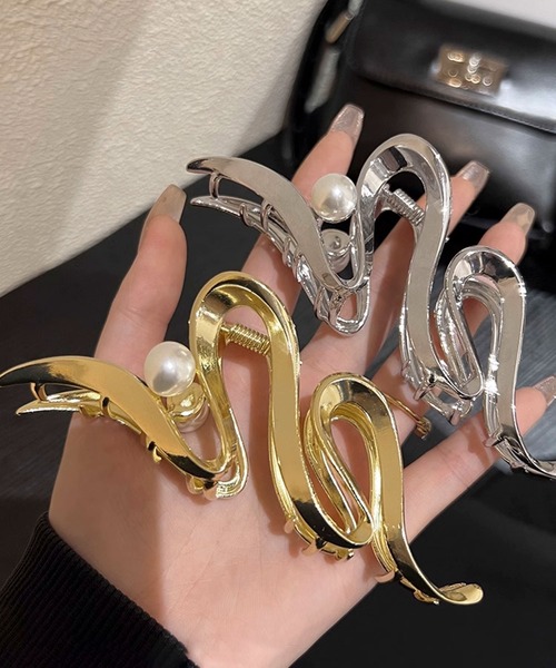 セール】メタルバンスウェーブデザインヘアクリップ（長さ14cm