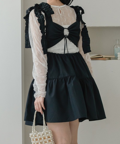 Ambre Neige（アンブルネージュ）の「ショルダーリボンアシメワンピース／WEB/EC限定商品（ワンピース・レディース・オフホワイト/ブラック/ライトブルー・FREE）」の3枚目の写真