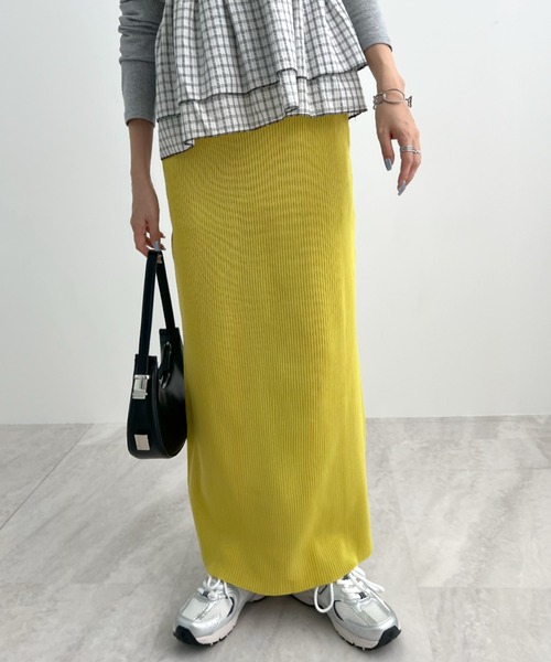 Futier land（フューティアランド）の「ポケット付きリブロングナロースカート（スカート・レディース・ブラック/ブルー/グレー/オレンジ/チャコールグレー/グリーン/アイボリー/ブラウン/グリーン系その他・LARGE/MEDIUM/M(ミディアム丈)）」の7枚目の写真