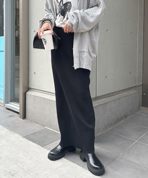 セール】ポケット付きリブロングナロースカート（スカート）｜Futier