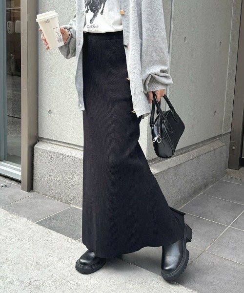 セール】ポケット付きリブロングナロースカート（スカート）｜Futier
