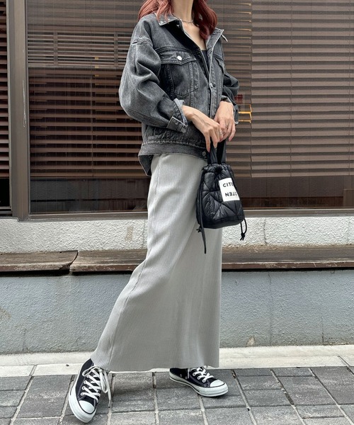 セール】ポケット付きリブロングナロースカート（スカート）｜Futier