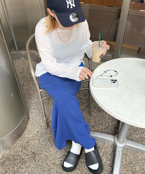 Futier land（フューティアランド）の「ポケット付きリブロングナロースカート（スカート・レディース・ブラック/ブルー/グレー/オレンジ/チャコールグレー/グリーン/アイボリー/ブラウン/グリーン系その他・LARGE/MEDIUM/M(ミディアム丈)）」の18枚目の写真