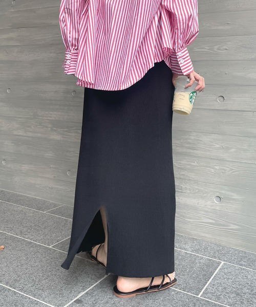 セール】ポケット付きリブロングナロースカート（スカート）｜Futier