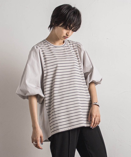 MAYSON GREY（メイソングレイ）の「セッショクレイカンボリュームスリーブドッキングPO≪洗濯機で洗える≫（Tシャツ/カットソー・レディース・ベージュ系その他/ブルー/ブラック/ホワイト・M）」の3枚目の写真