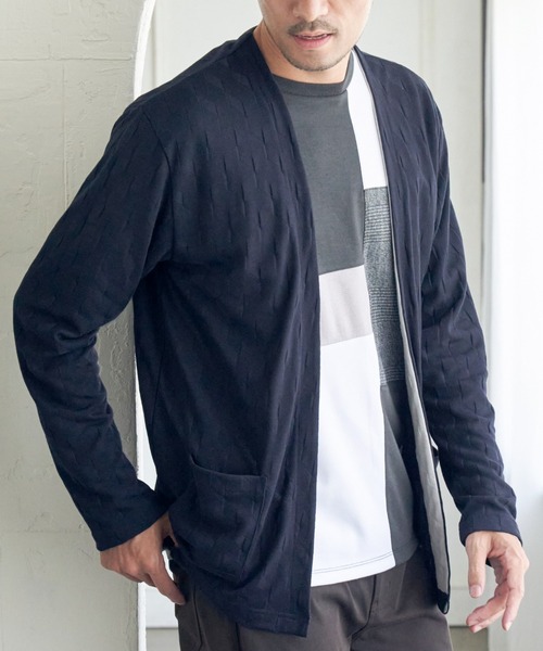 ikka(イッカ)の「ジャカードボタンレスカーディガン(カーディガン/ボレロ・メンズ・ブラック/ネイビー/オリーブ・M/L/XL/S)」の3枚目の写真