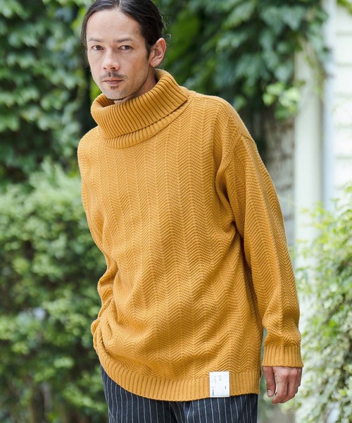 CAMBIO（カンビオ）の「mn2987-Stripe Jacquard Turtleneck Knit Pullover ニットプルオーバー（ニット/セーター・メンズ・マスタード/ブラック/カーキ/グレー・M/L）」の4枚目の写真